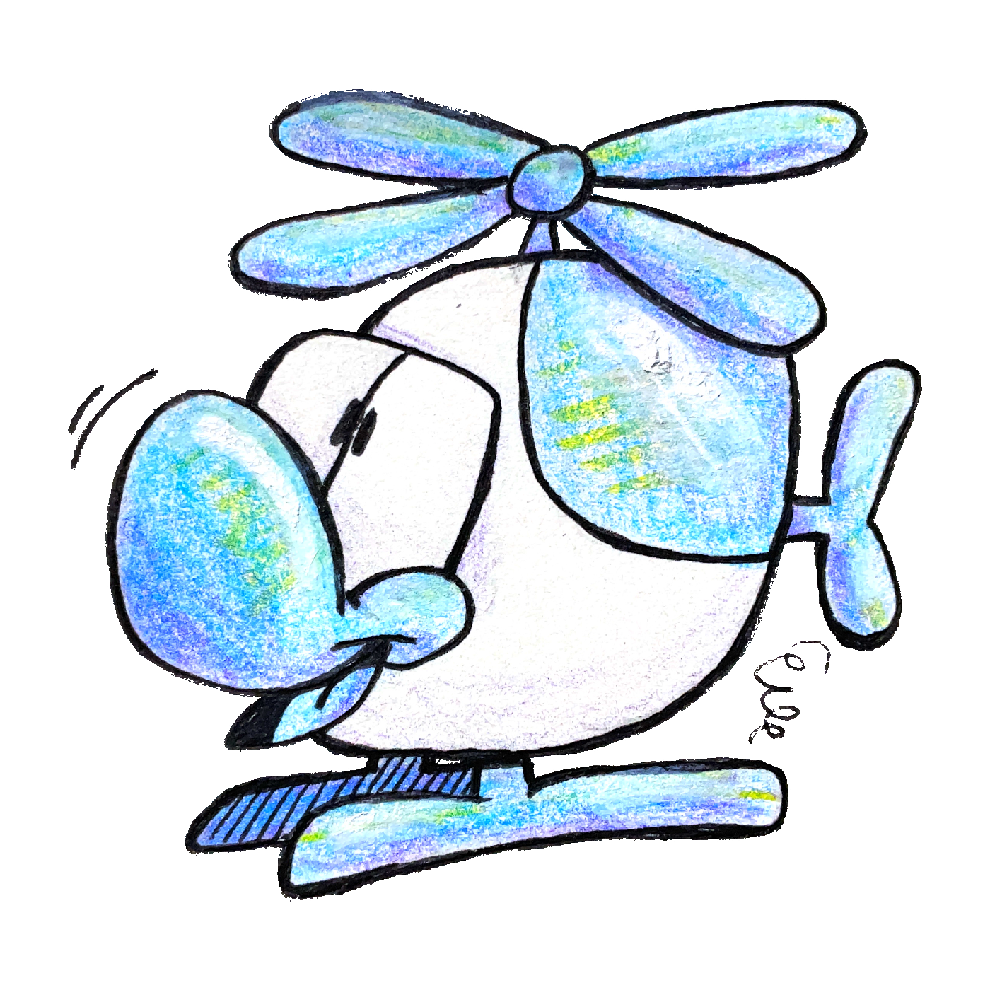 A drawing of Aroostook, a friendly green car.